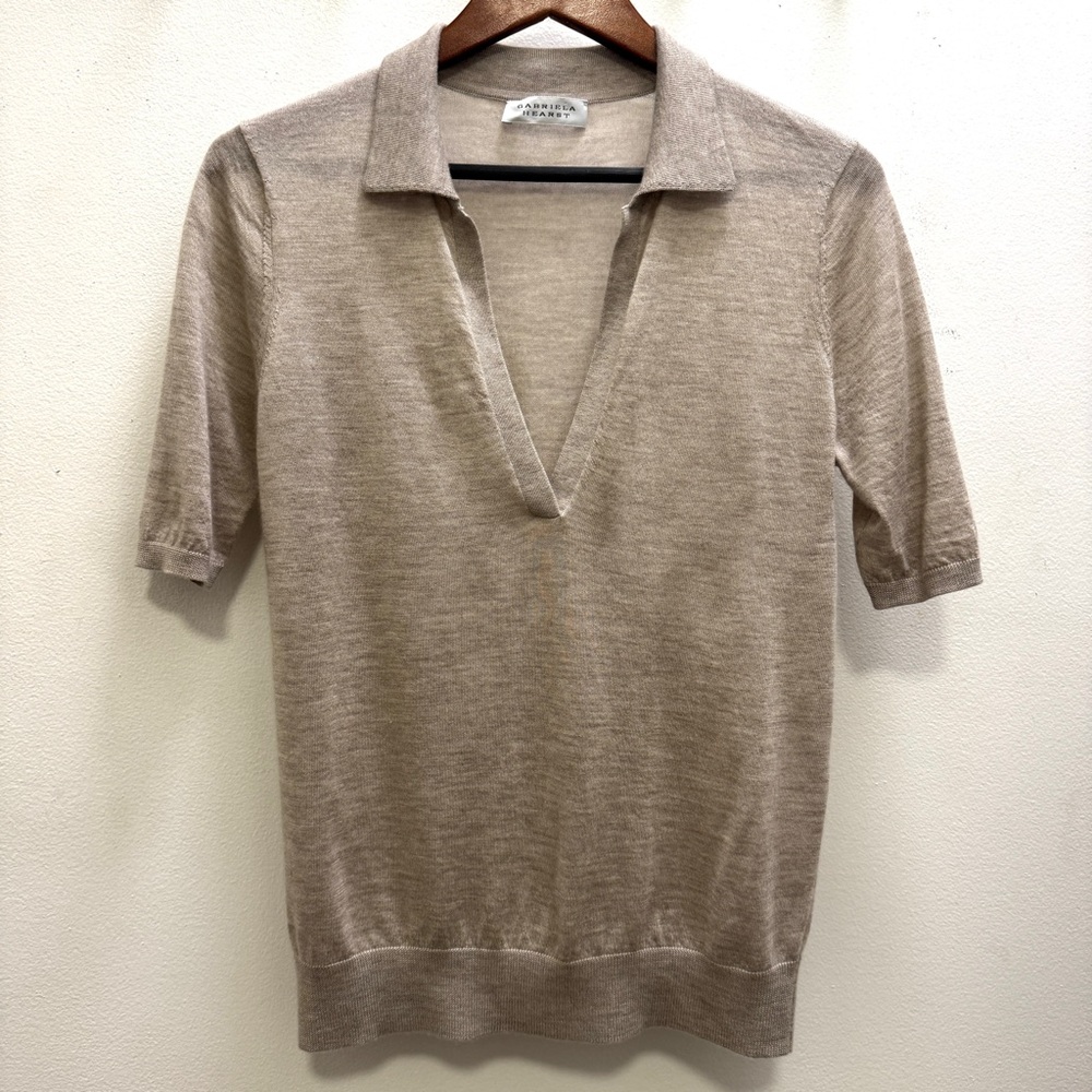 Beige Short Sleeve Knit Top